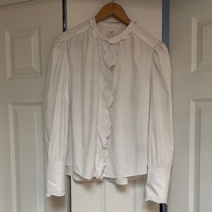 ISABEL MARANT ETOILE ORLANA LONG SLEEVE EYELET BLOUSE IN WHITE